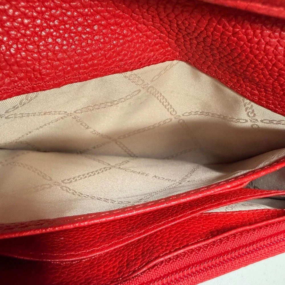 Michael Kors Adele Red Pebbled Leather Smartphone Wallet Wristlet Clutch